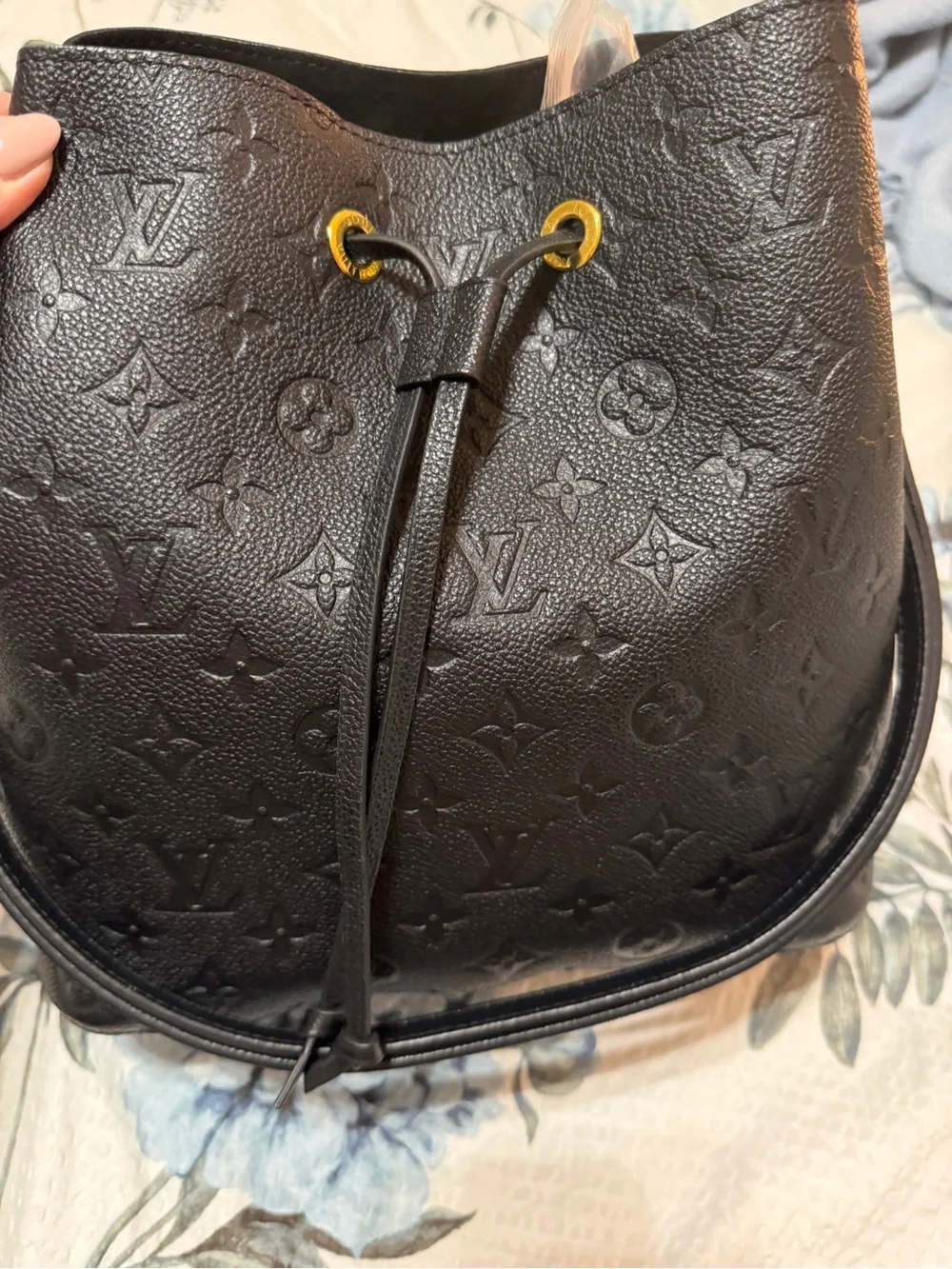 Louis Vuitton Black Embossed Monogram Drawstring Hobo Bag